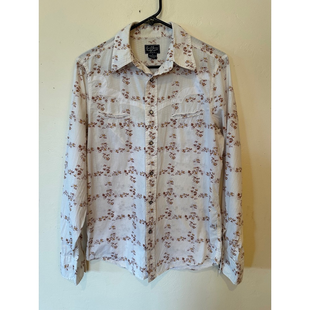 Earl Jeans Women Small White Floral Western Diamond Pearl Snap Cotton Shirt Y2K